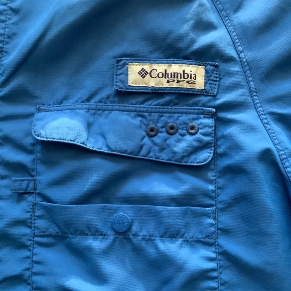 Columbia PFG Omni-Shade Blue Button Down Short Sleeve Vented Shirt Fishing #1033 - Picture 5 of 6